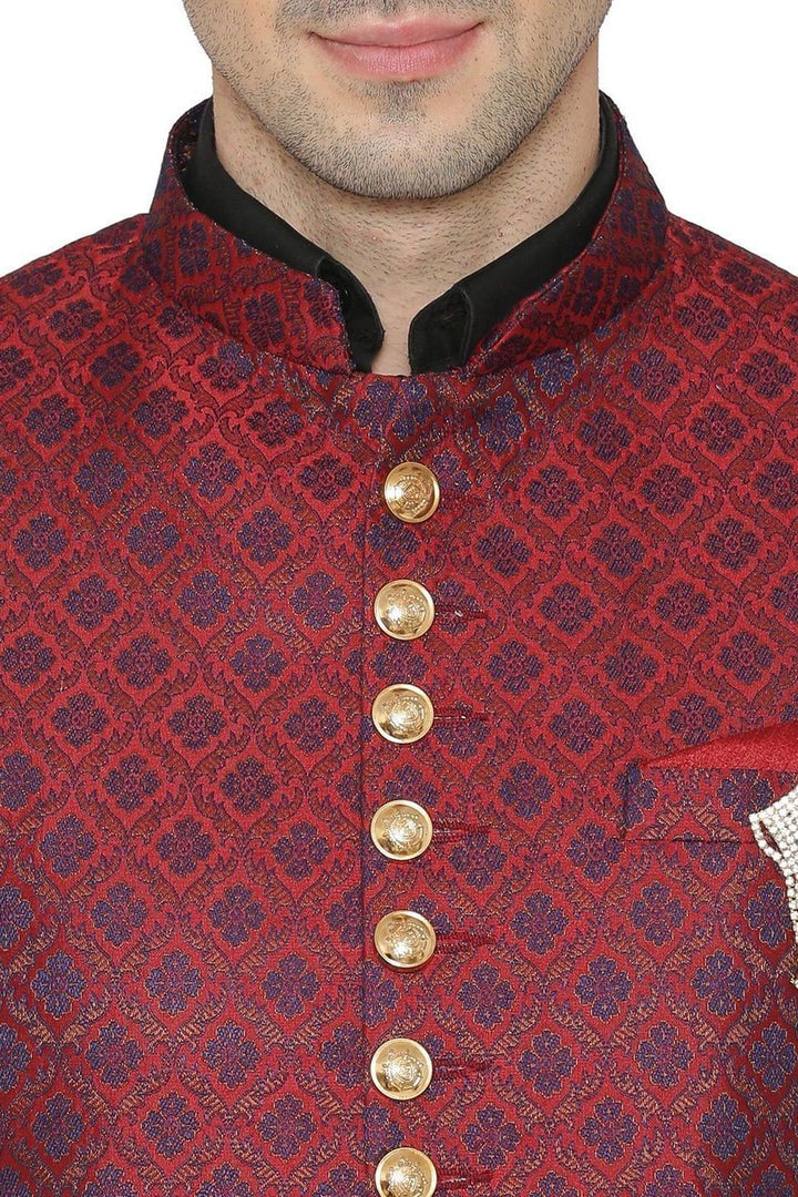 Banarsi Rayon Cotton Maroon Bandhgala