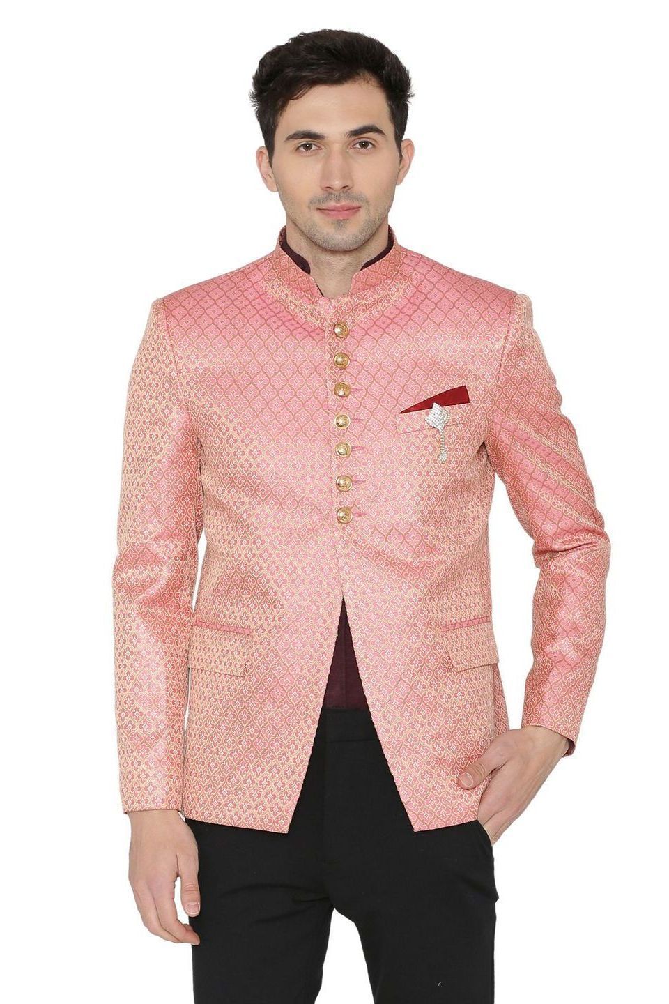 Banarsi Rayon Cotton Pink Bandhgala