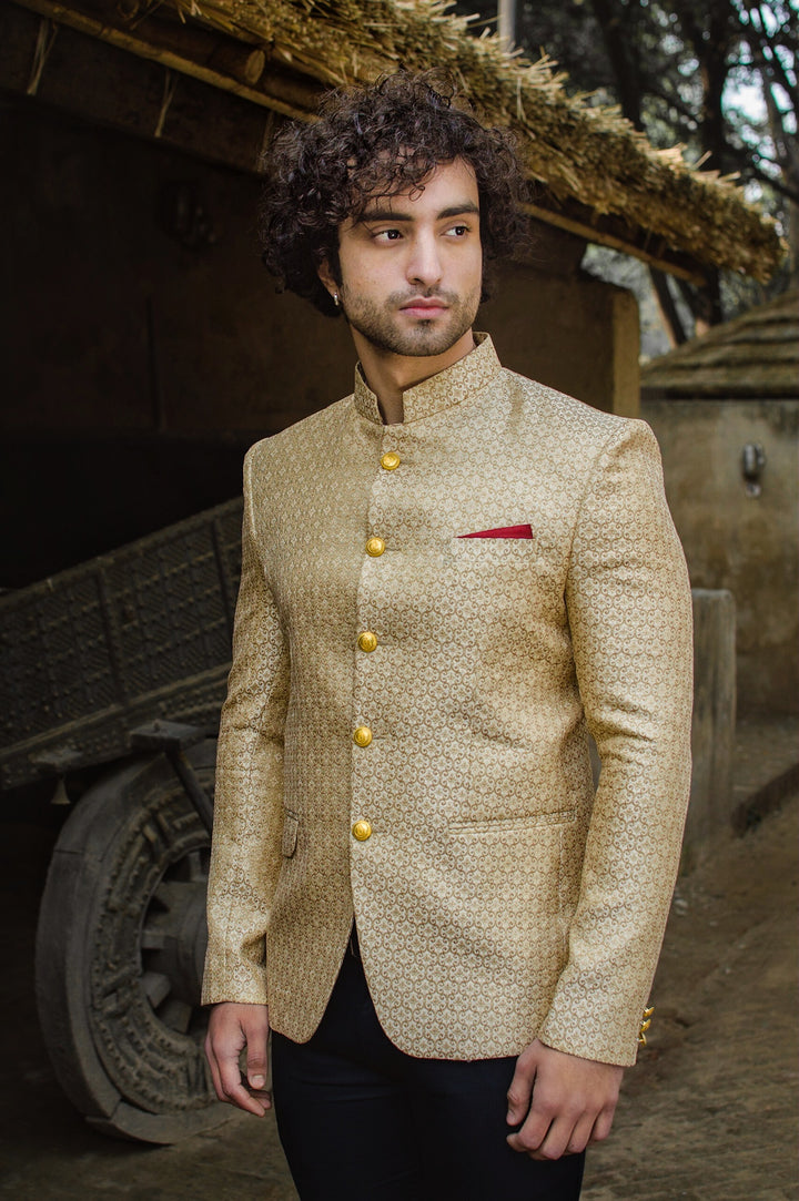Banarsi Rayon Cotton Gold Bandhgala