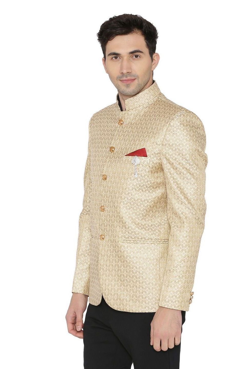 Banarsi Rayon Cotton Gold Bandhgala