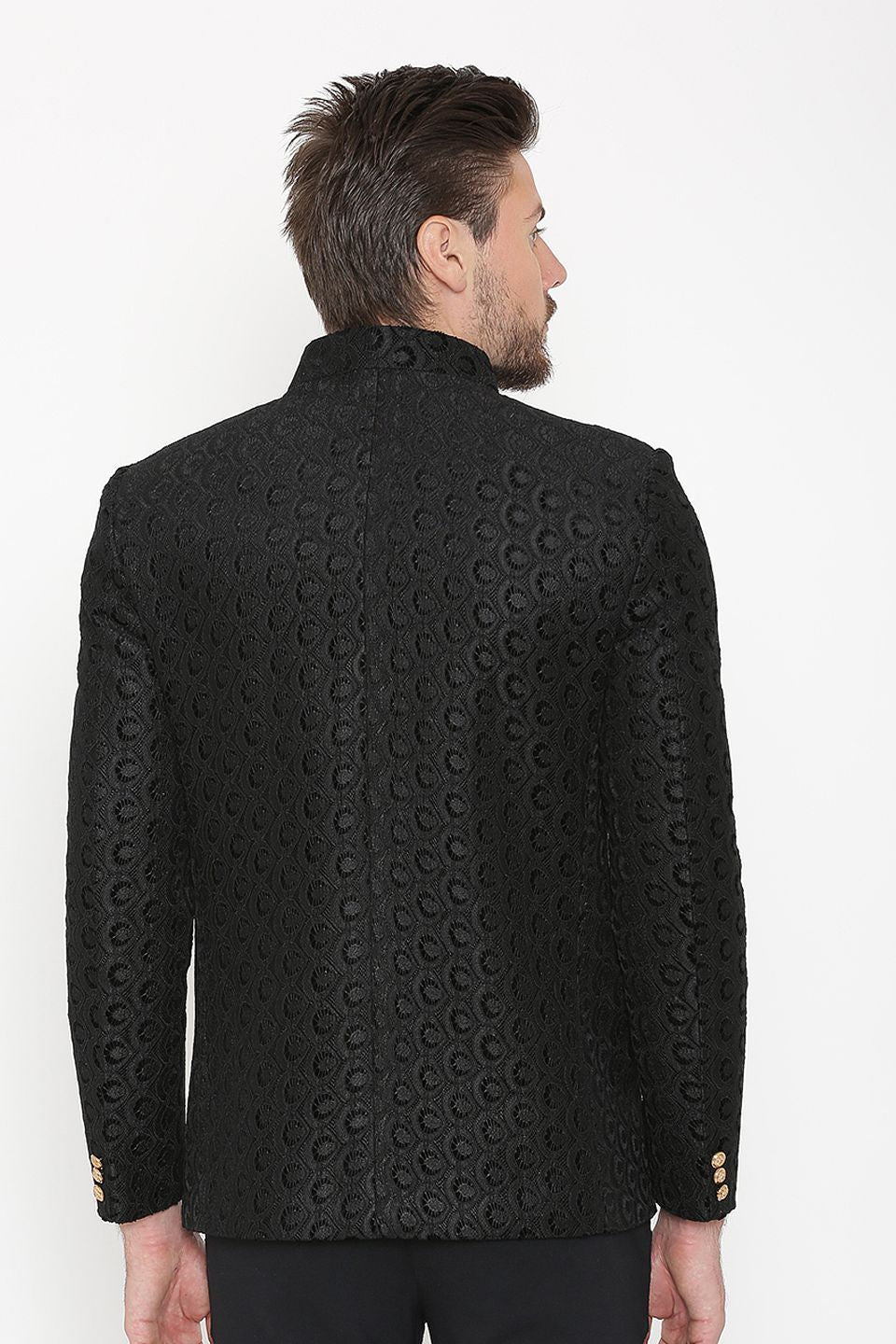 EmbroideRed Velvet Black Bandhgala