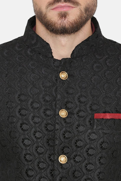 EmbroideRed Velvet Black Bandhgala