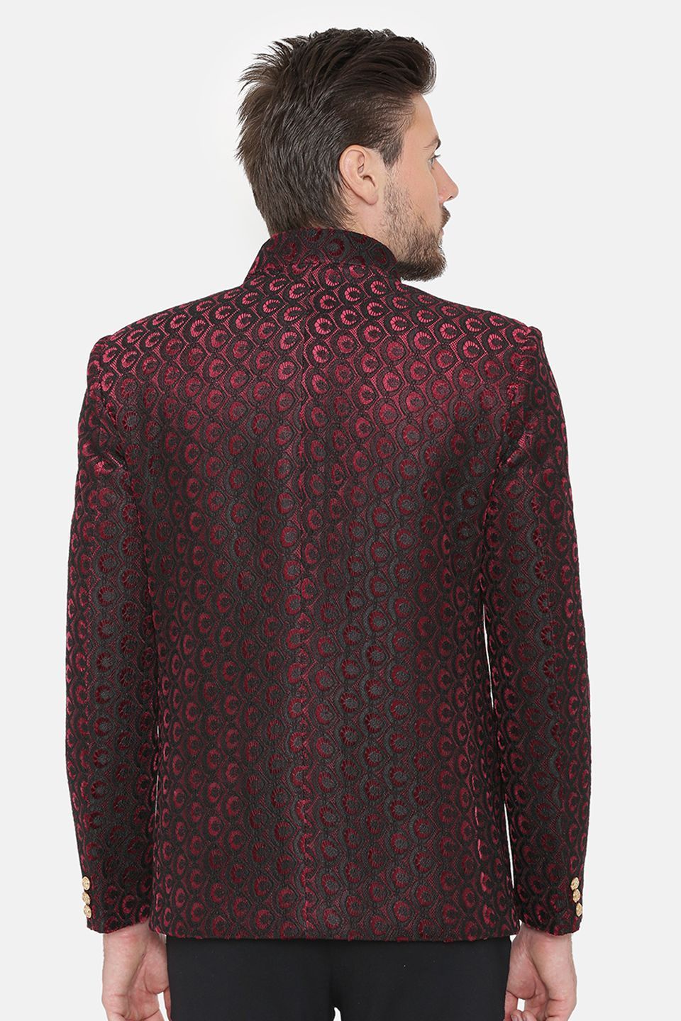 EmbroideRed Velvet Red Bandhgala