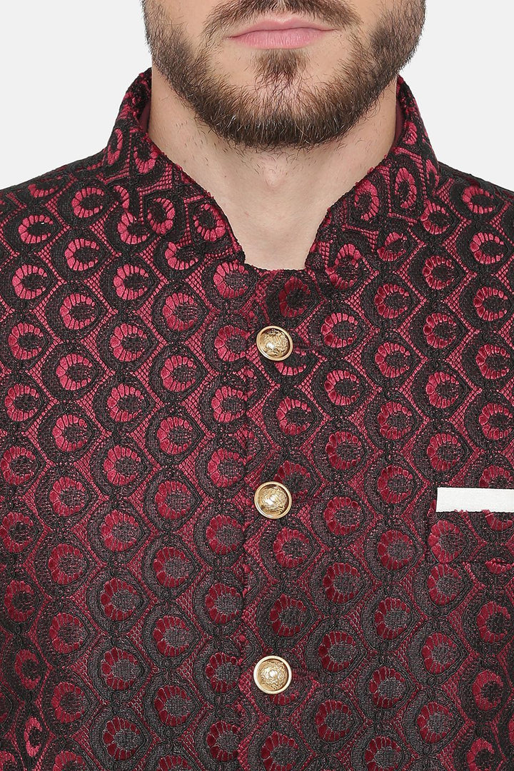 EmbroideRed Velvet Red Bandhgala