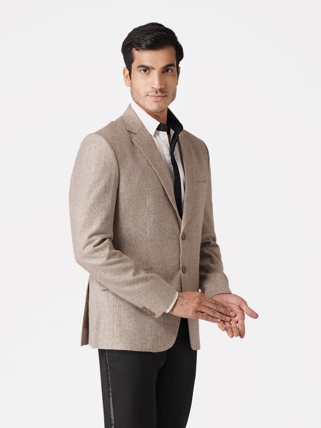 WINTAGE Men's Tweed Casual and Festive Blazer Coat Jacket: Beige