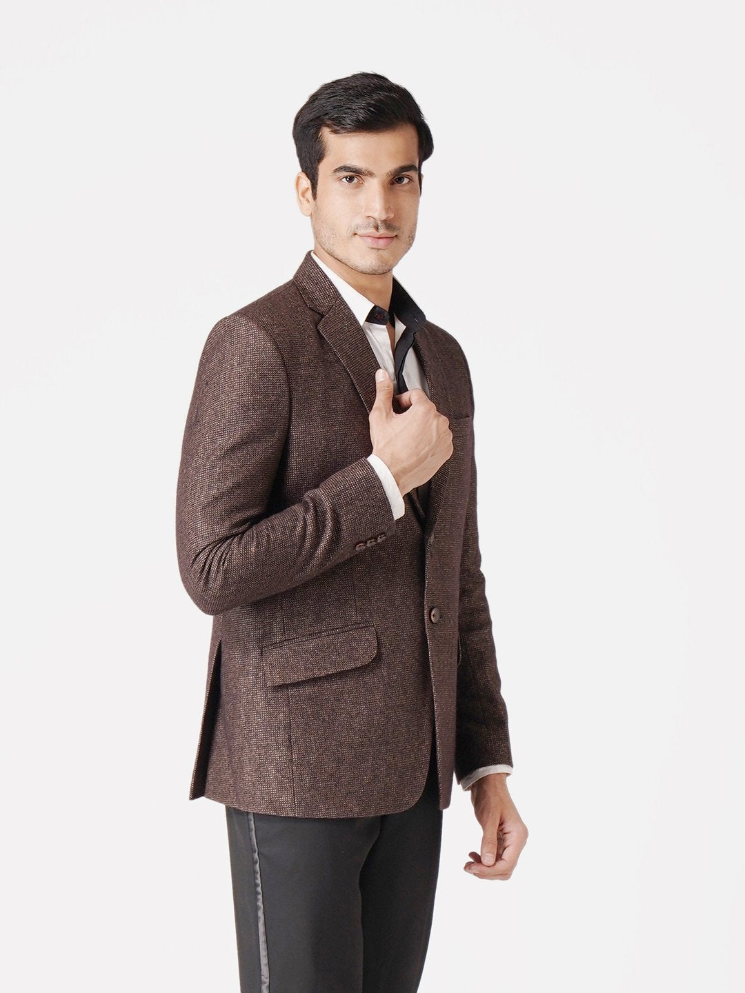 WINTAGE Men's Tweed Casual and Festive Blazer Coat Jacket: Dark Brown