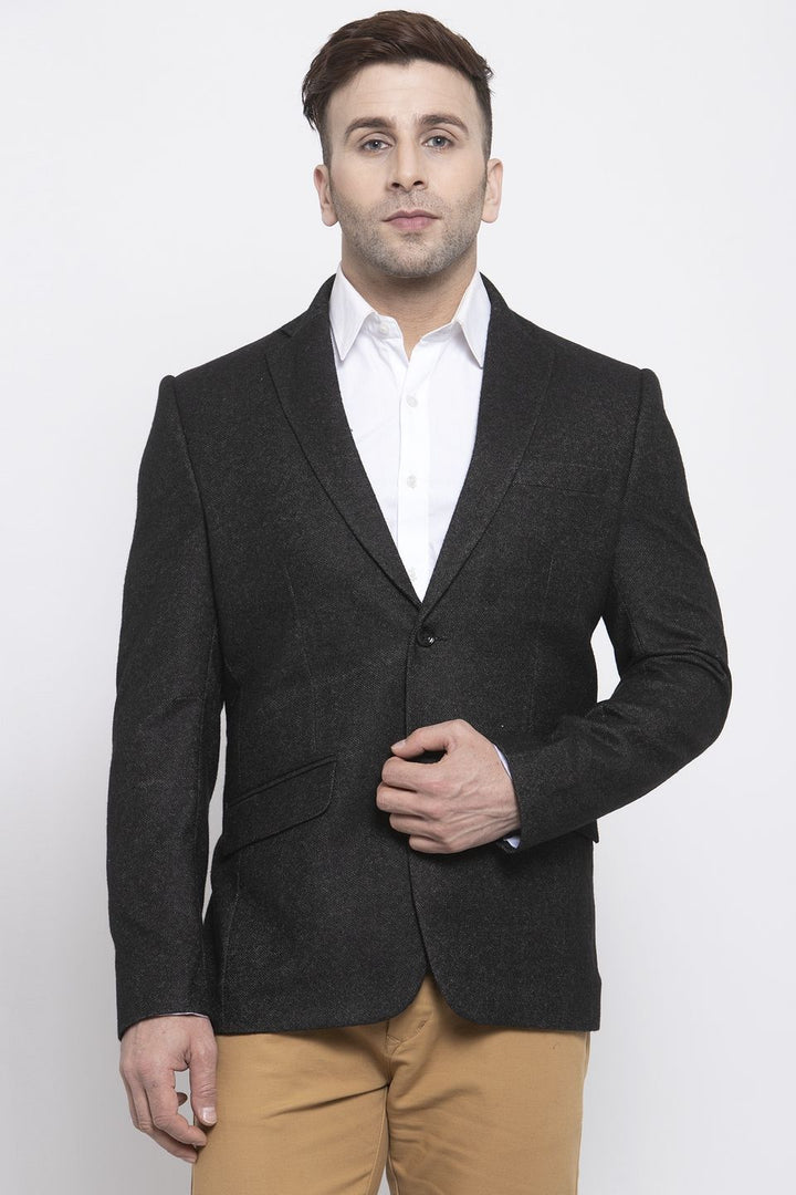 WINTAGE Men's Tweed Wool Casual and Festive Blazer Coat Jacket:Black