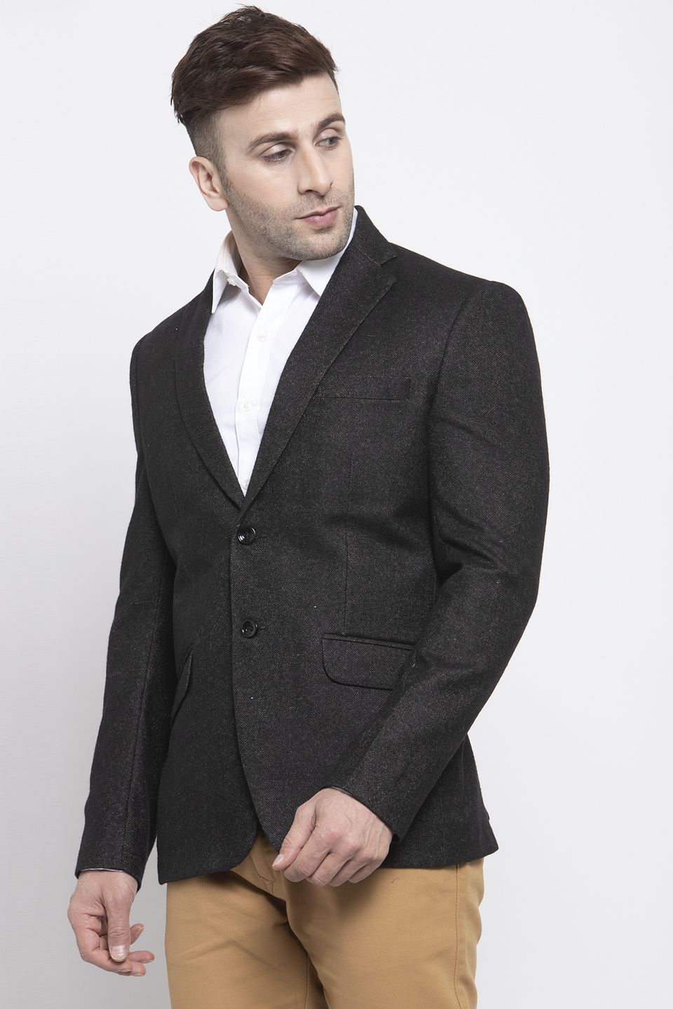 WINTAGE Men's Tweed Wool Casual and Festive Blazer Coat Jacket:Black