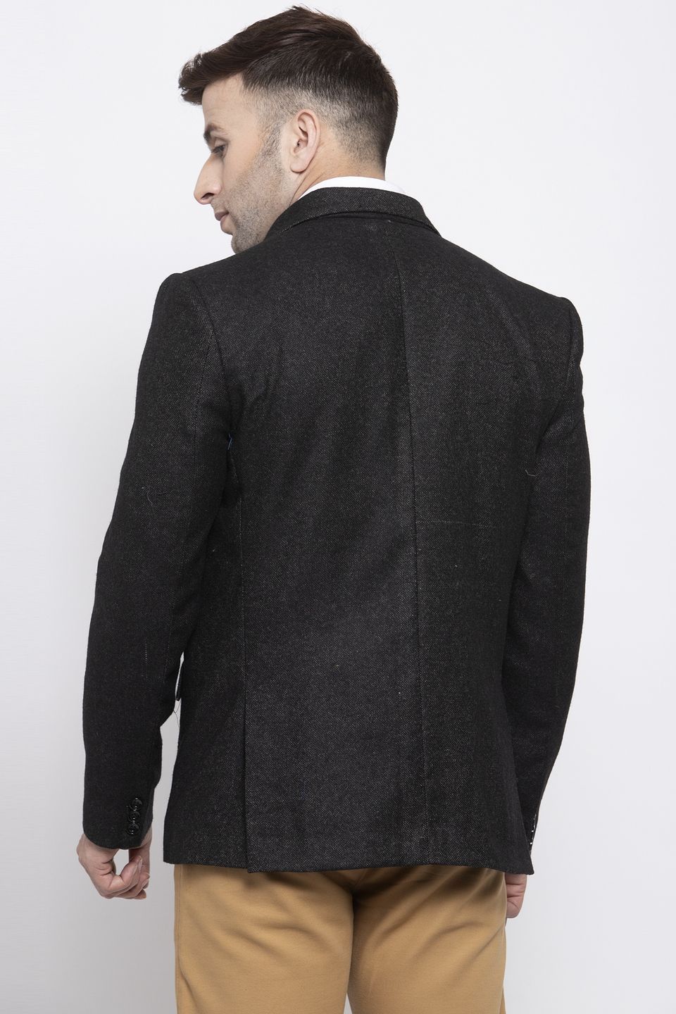 WINTAGE Men's Tweed Wool Casual and Festive Blazer Coat Jacket:Black