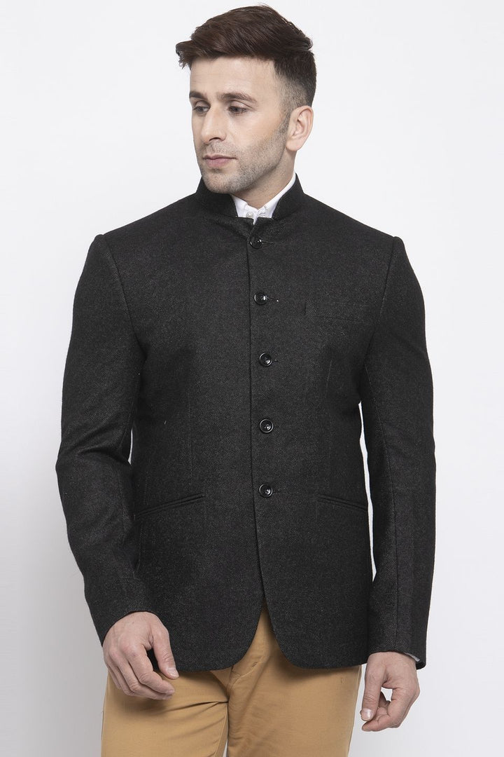 WINTAGE Men's Tweed Wool Casual and Festive Blazer Coat Jacket:Black