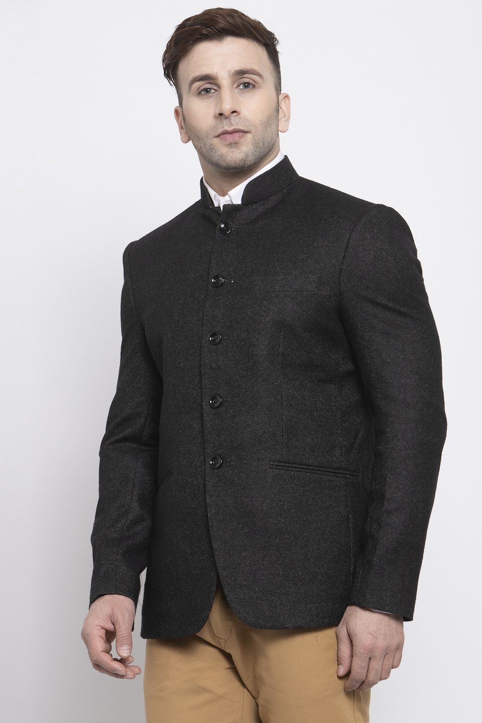 WINTAGE Men's Tweed Wool Casual and Festive Blazer Coat Jacket:Black