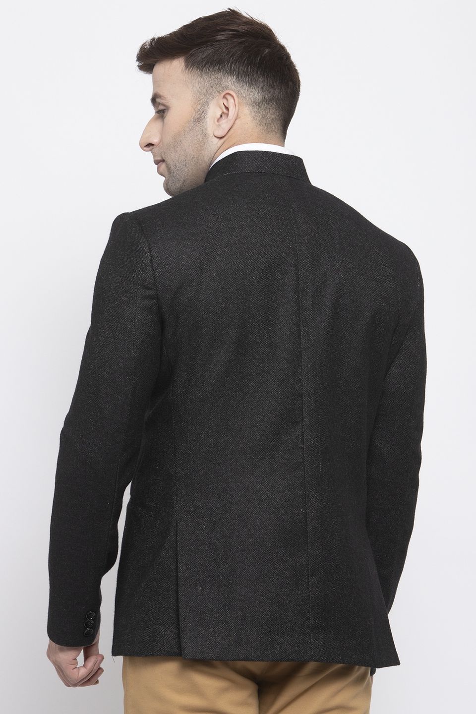 WINTAGE Men's Tweed Wool Casual and Festive Blazer Coat Jacket:Black