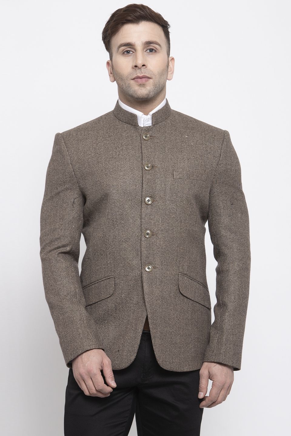 WINTAGE Men's Tweed Wool Casual and Festive Blazer Coat Jacket:Brown