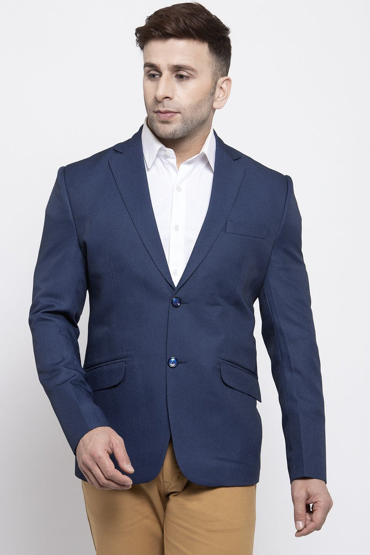 WINTAGE Men's Polyester Cotton Festive and Casual Blazer Coat Jacket : Blue