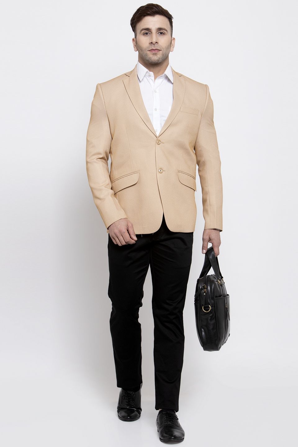 WINTAGE Men's Polyester Cotton Festive and Casual Blazer Coat Jacket : Beige