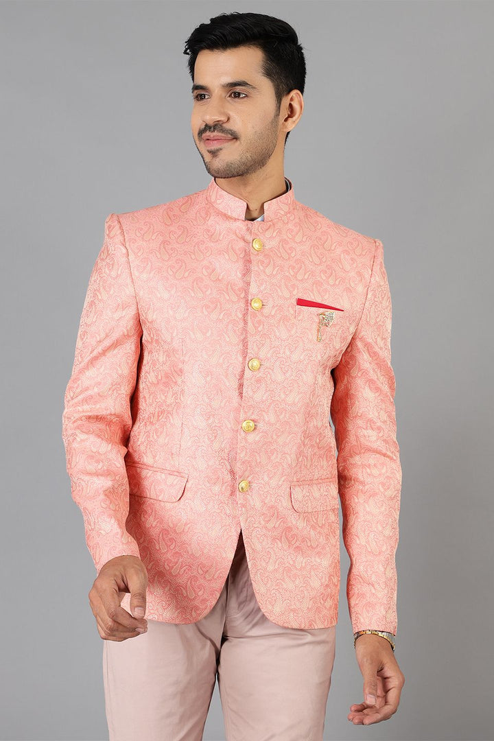 Banarasi Rayon Cotton Pink Bandhgala
