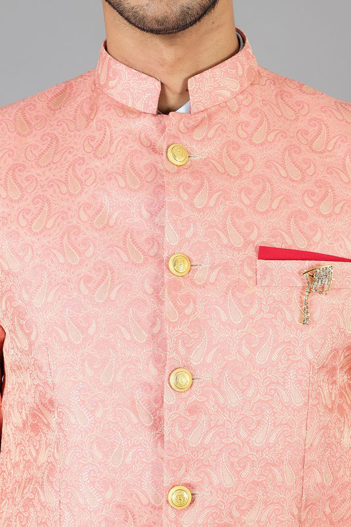 Banarasi Rayon Cotton Pink Bandhgala