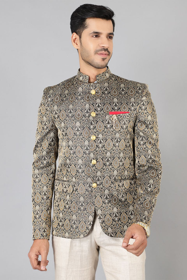 Banarasi Rayon Cotton Grey Bandhgala