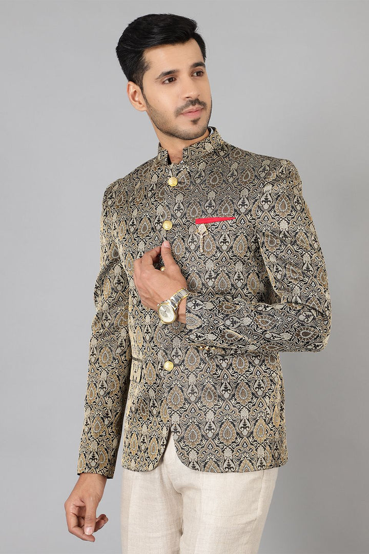 Banarasi Rayon Cotton Grey Bandhgala