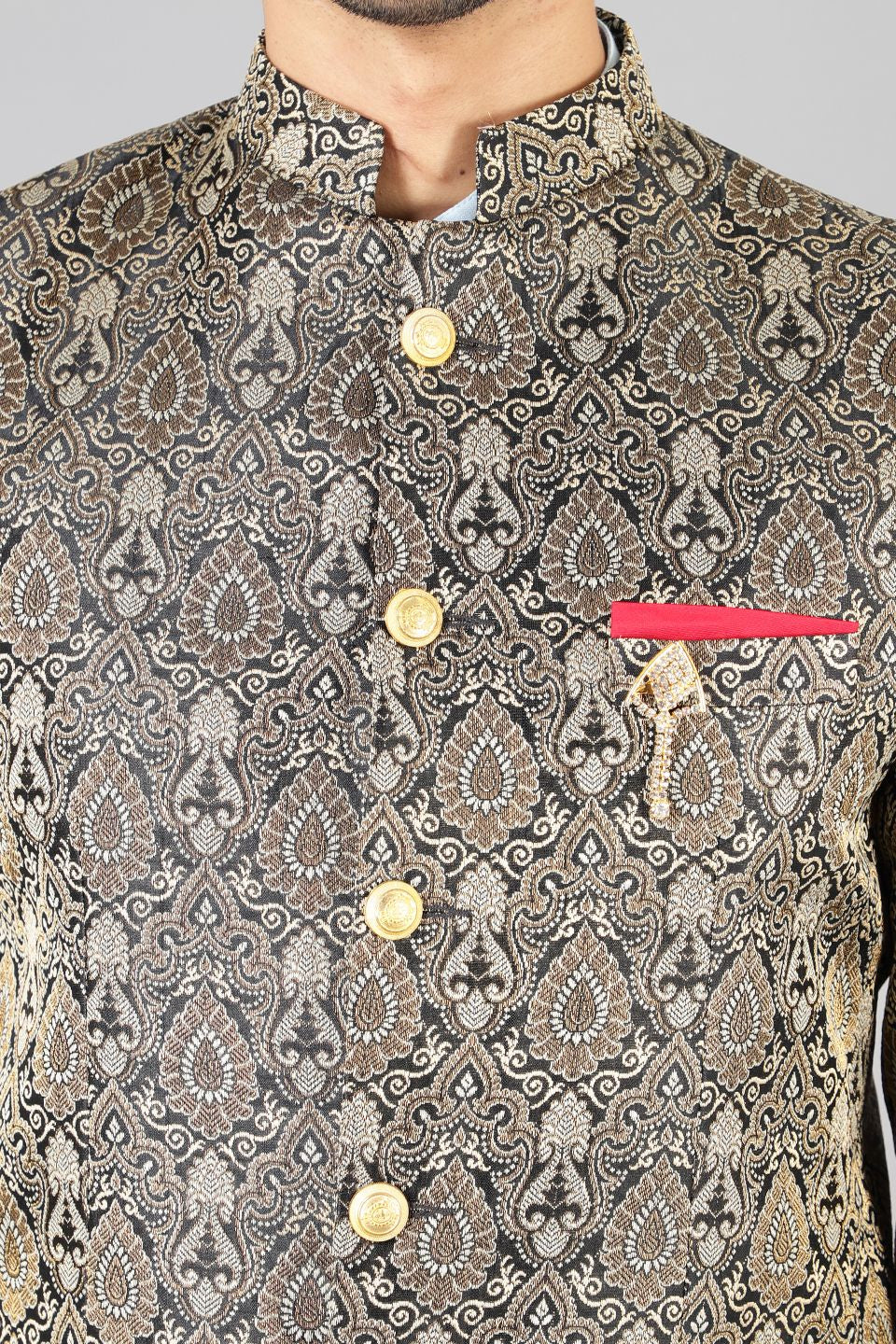 Banarasi Rayon Cotton Grey Bandhgala