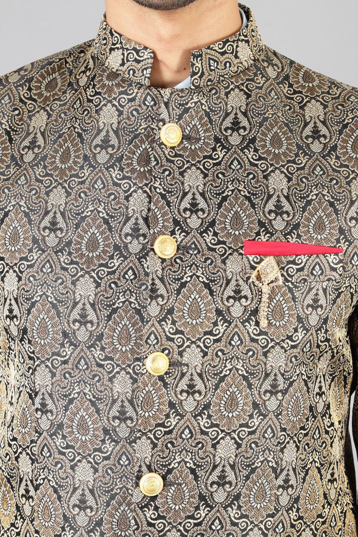 Banarasi Rayon Cotton Grey Bandhgala