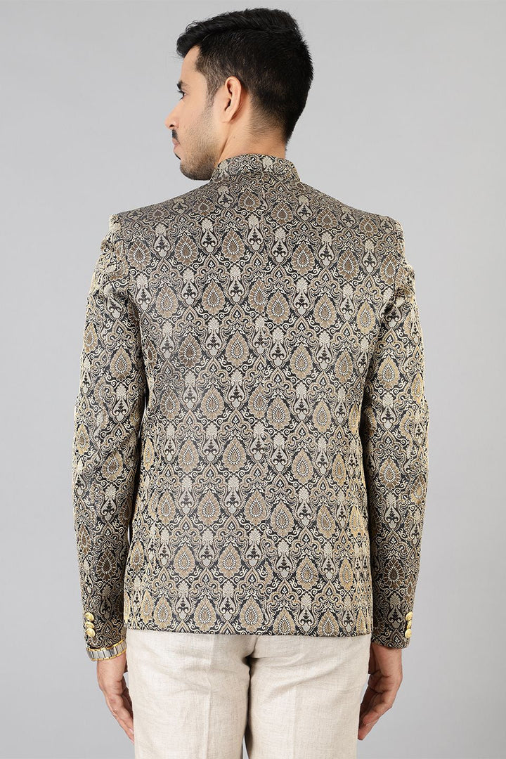 Banarasi Rayon Cotton Grey Bandhgala