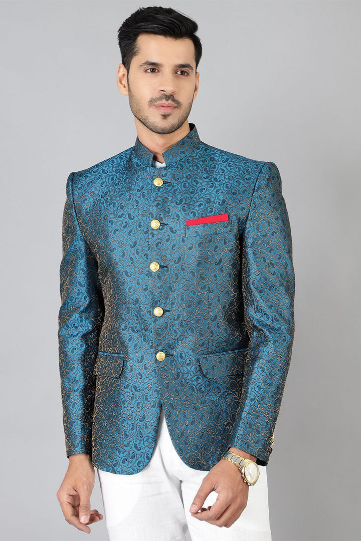 Banarasi Rayon Cotton Green  Bandhgala