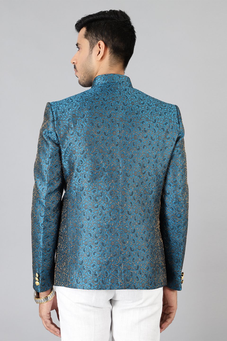 Banarasi Rayon Cotton Green  Bandhgala