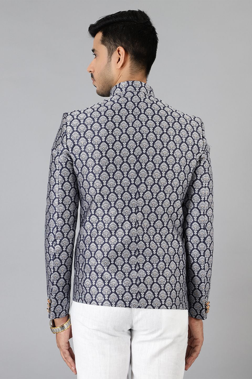 Banarasi Rayon Cotton Blue Bandhgala