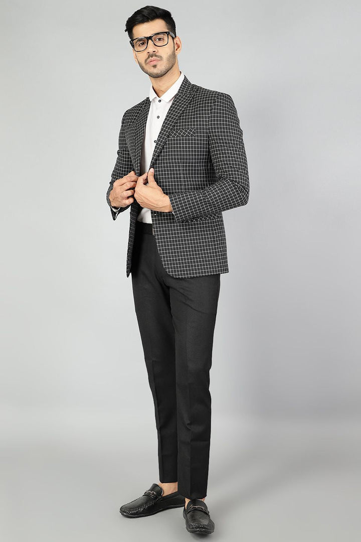 Poly Viscose Checkered Black Blazer