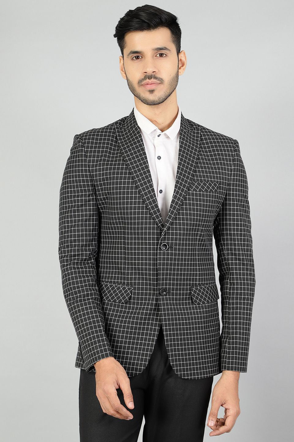 Poly Viscose Checkered Black Blazer