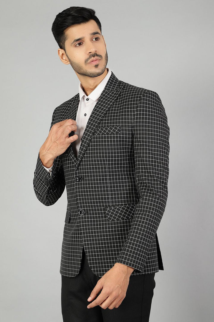 Poly Viscose Checkered Black Blazer