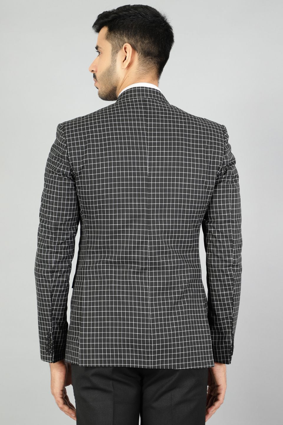 Poly Viscose Checkered Black Blazer