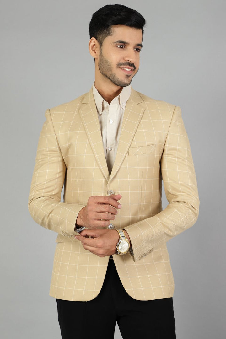 Poly Viscose Checkered Gold Blazer