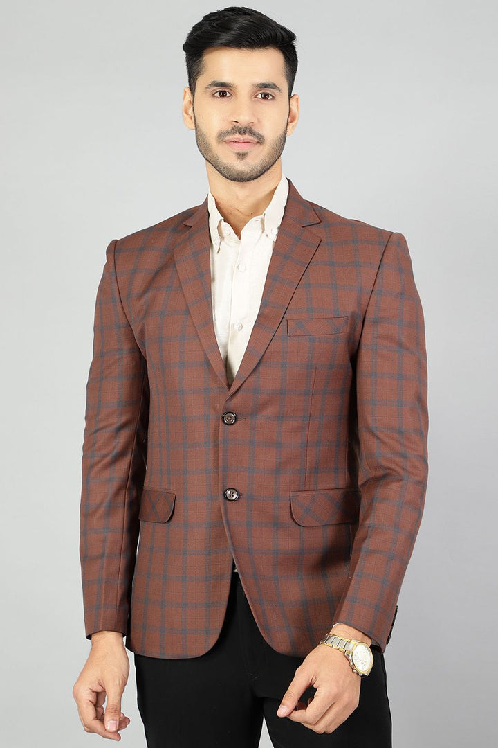 Poly Wool Checkered Brown Blazer