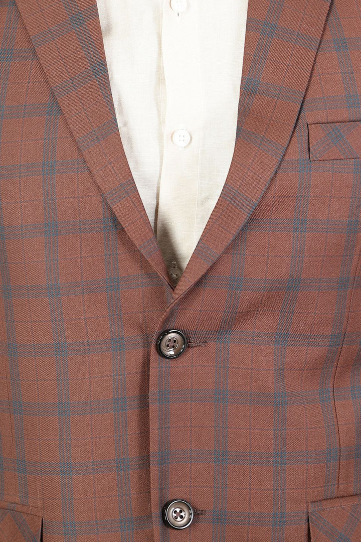 Poly Wool Checkered Brown Blazer