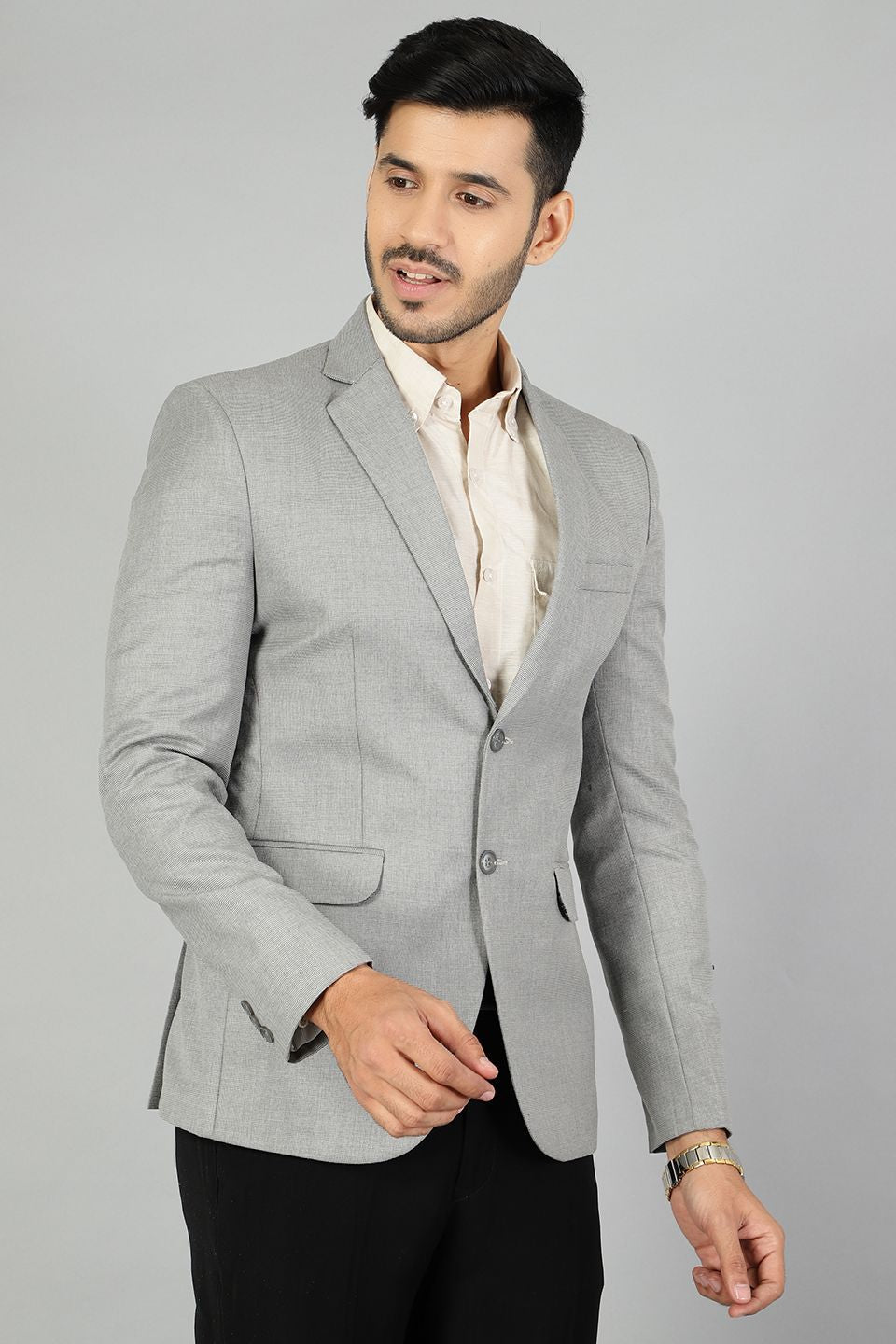 Polyester Cotton Plain Grey Blazer
