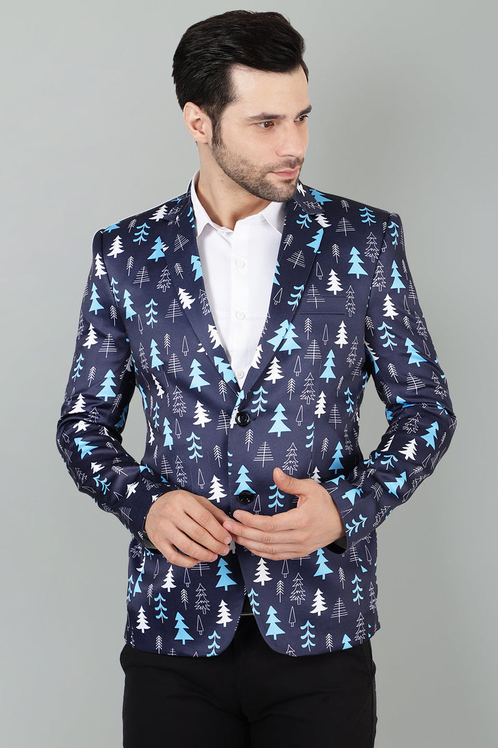 Polyester Christmas Blue Blazer