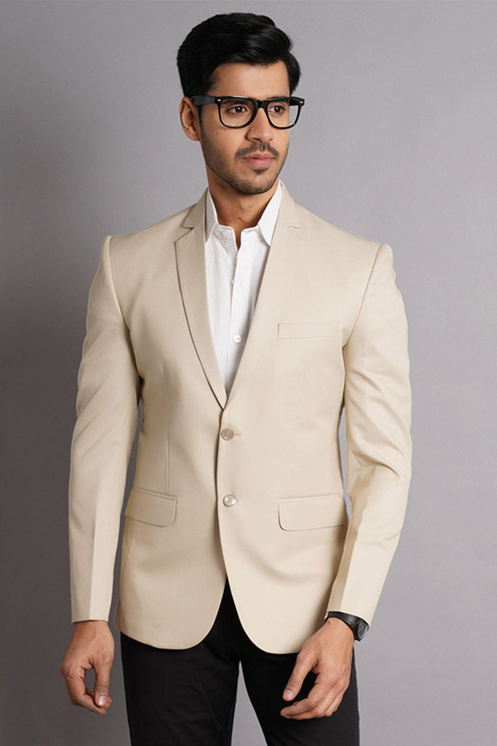 Poly Viscose Beige Solid Blazer