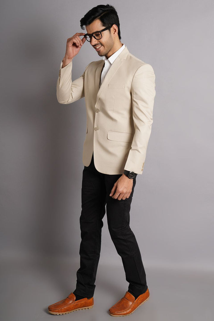 Poly Viscose Beige Solid Blazer