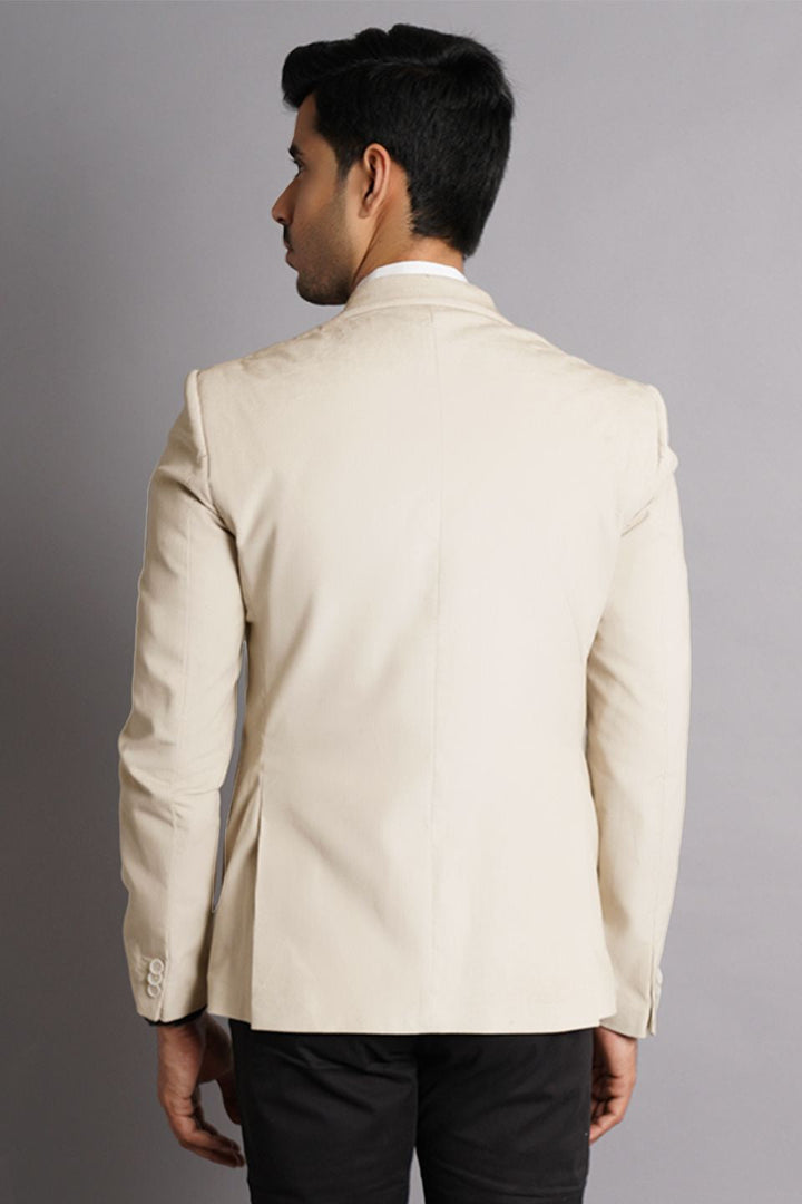 Poly Viscose Beige Solid Blazer