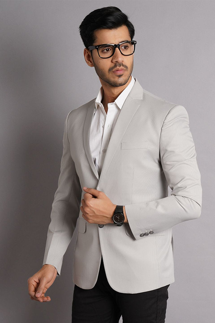 Poly Viscose Grey Solid Blazer