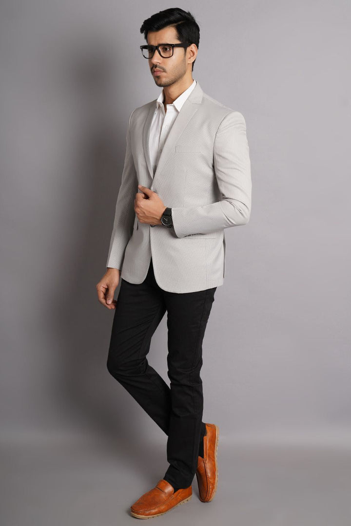 Poly Viscose Grey Solid Blazer