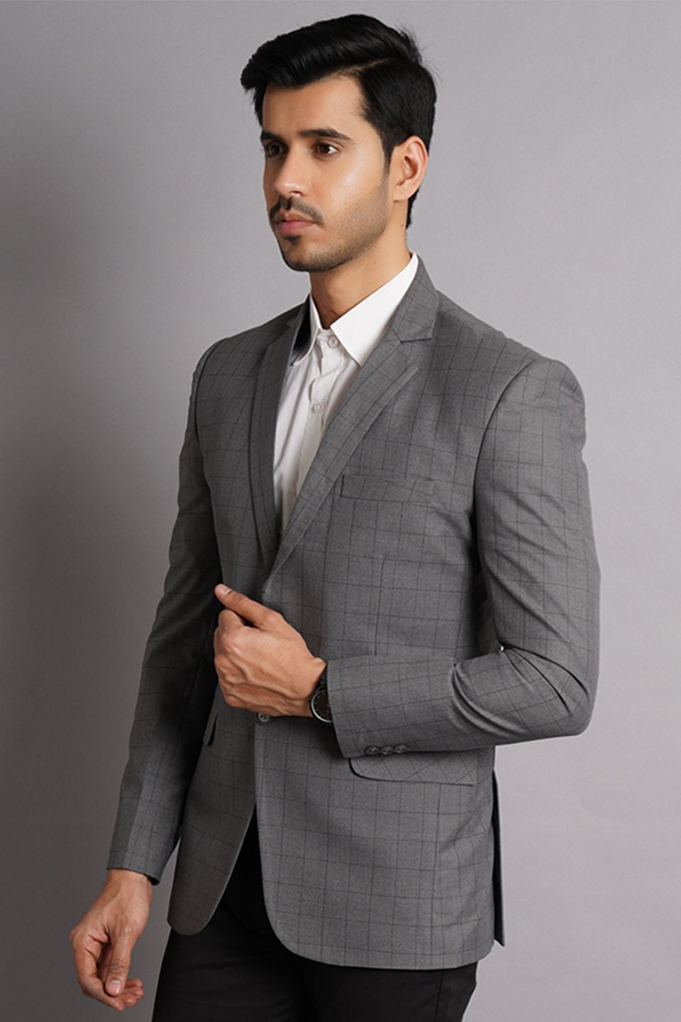 Poly Viscose (by Raymond's Mills) Grey Checkered Blazer