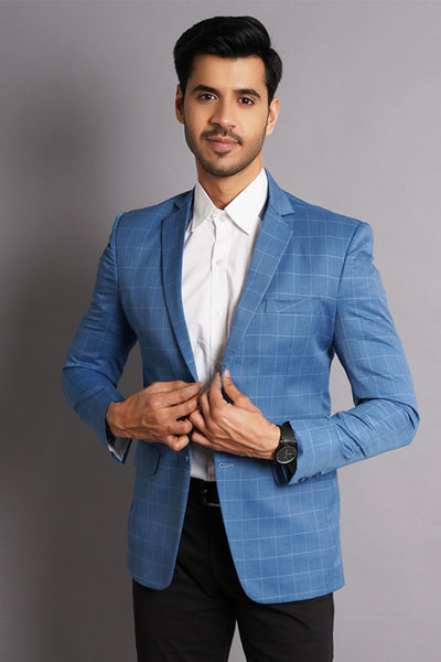 Poly Viscose (by Raymond's Mills) Blue Checkered Blazer