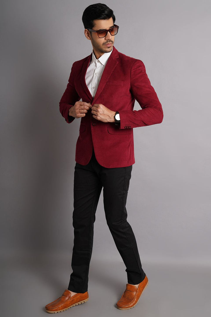 Corduroy Cotton Red Solid Blazer