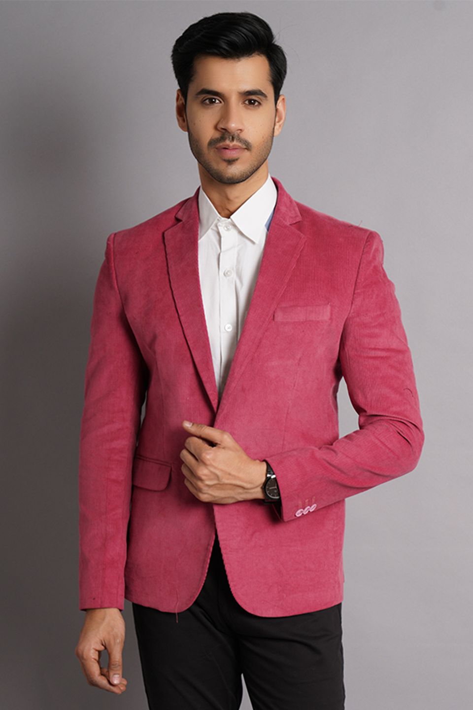 Corduroy Cotton Pink Solid Blazer