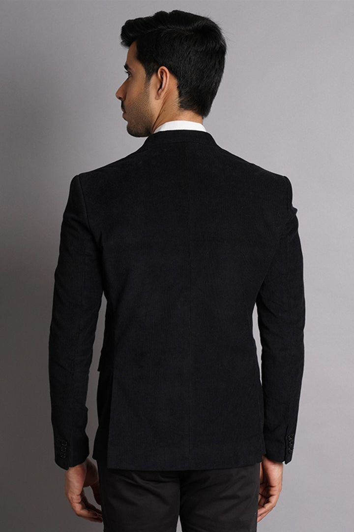 Corduroy Cotton Black Solid Blazer