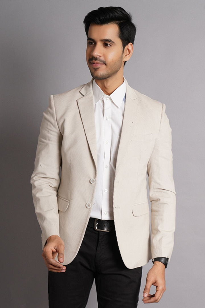 Corduroy Cotton Beige Solid Blazer