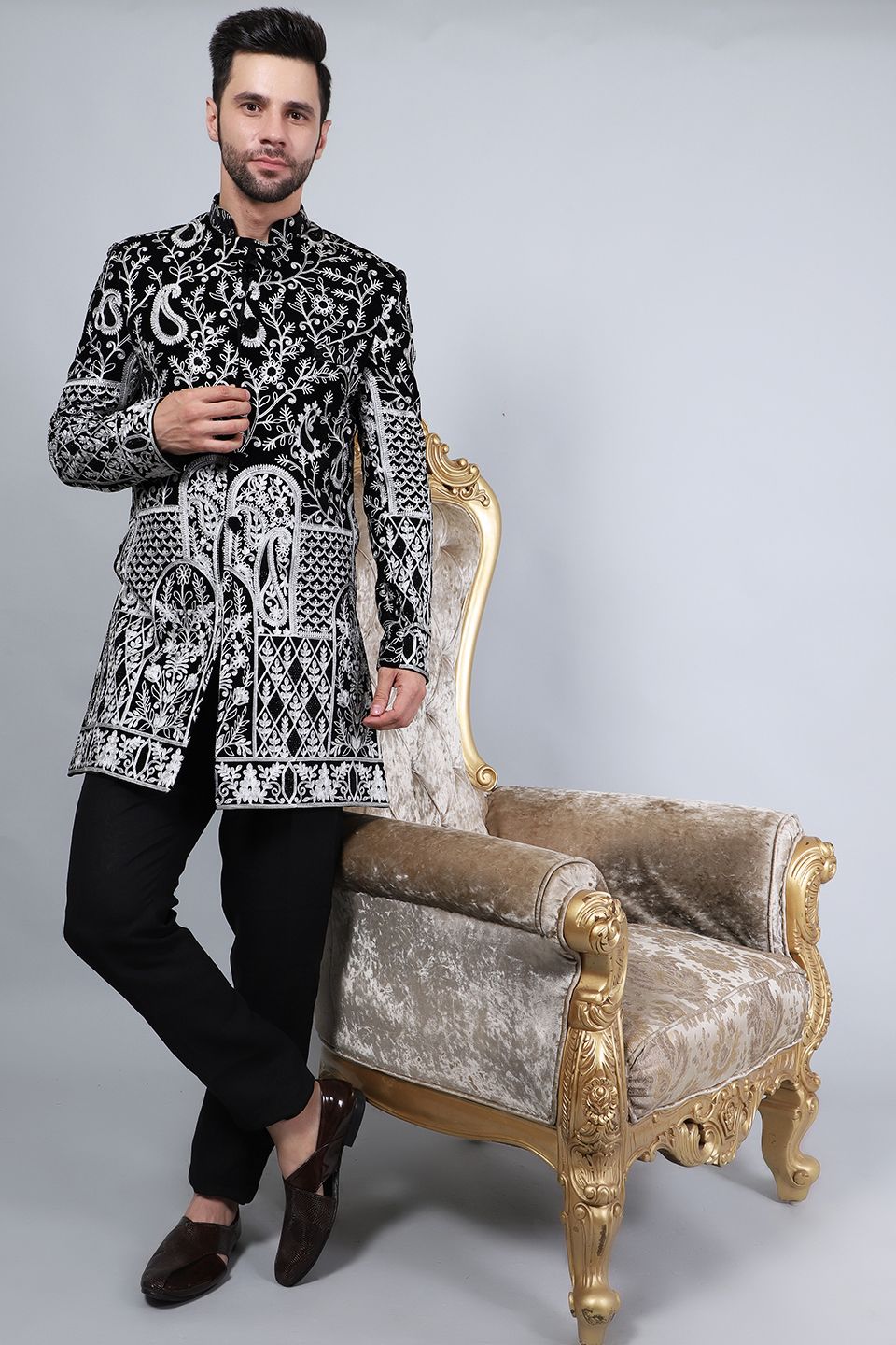 Embroidered Velvet Black Blazer